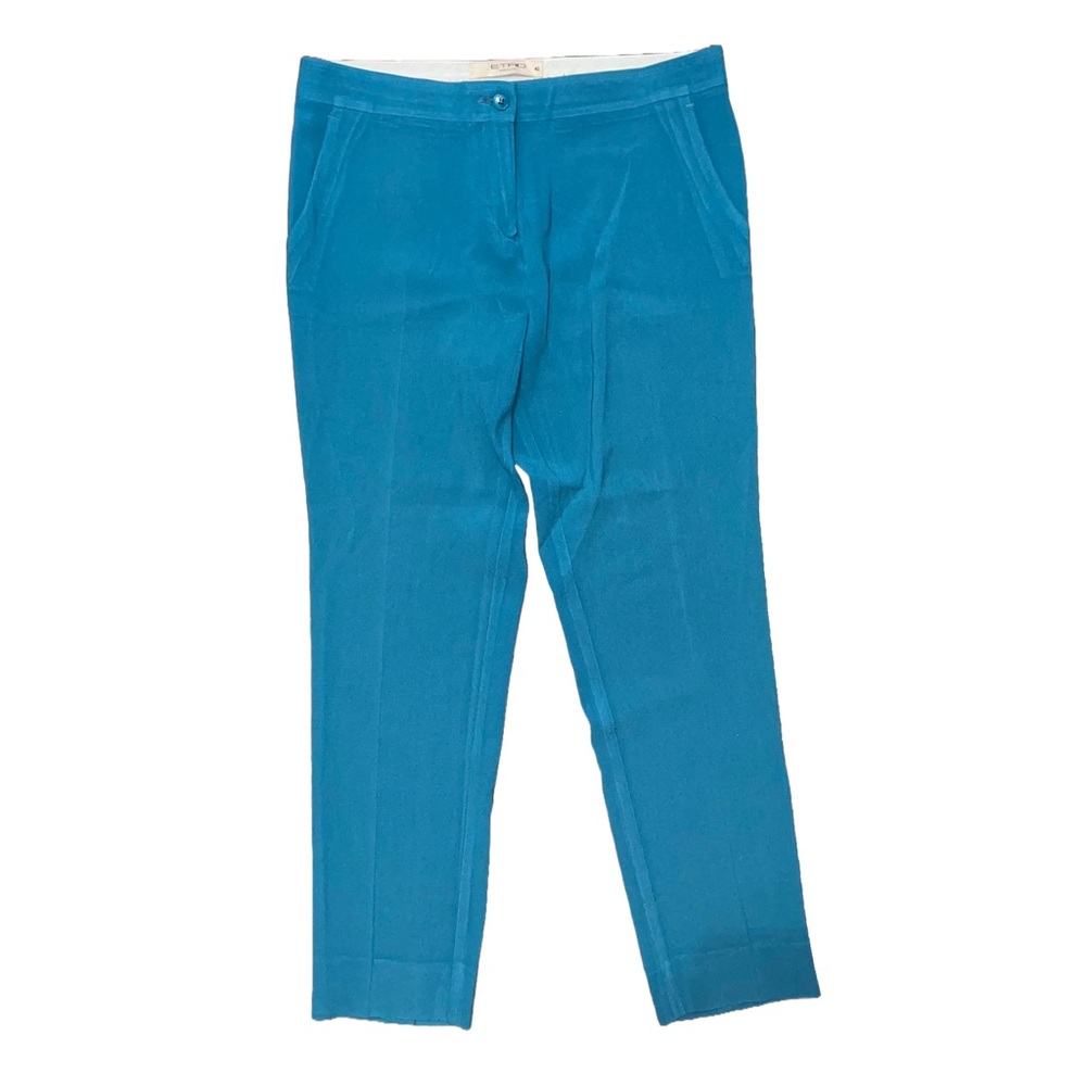 Vintage Etro Blue Cropped Dress Pants Career Minimalist Academia Quiet‎ Luxury